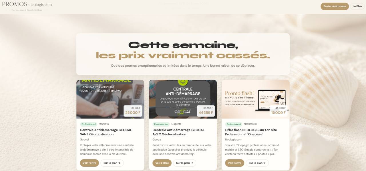 Nouveau site d'annonces gratuit pour poster vos promos et bons plans en Calédonie.